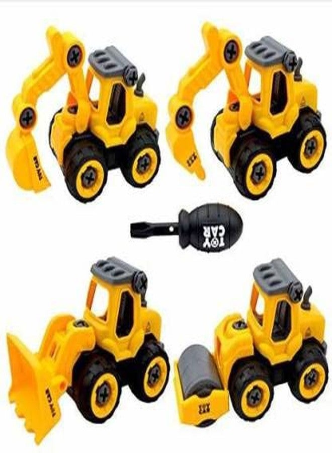 IndusBay® DIY Tool Truck Vehicles Set, 4 Pack Take Apart Construction Trucks with 1 Screwdriver Tools, Excavator,Bulldozer, Grab Loader, Road Roller, Kid STEM Puzzle Learning Vehicles Toy - Image 1